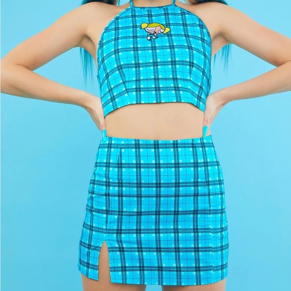 Bashful Bubbles Plaid Skirt Set - M